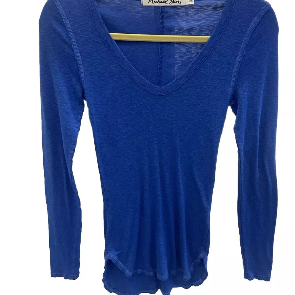 Michael Stars Top V Neck Shirt Supima Shine One Size
